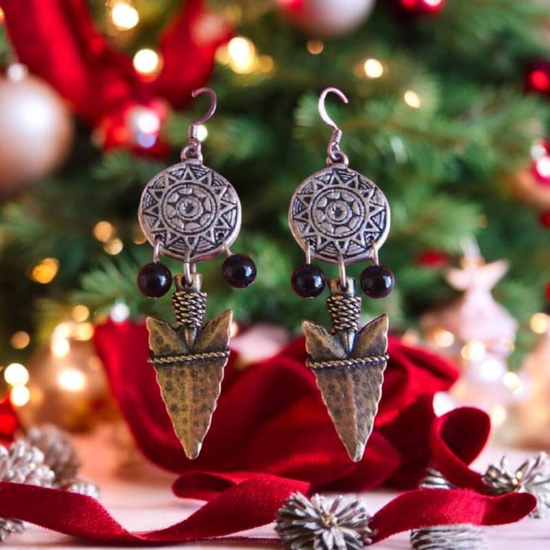 Boho Chic Baumeln Ohrringe Silber Und Gold Mit Onyx Perlen Statement Western Schmuck Kleidung Geburtstag Geschenk Zum Verkauf #80229 von DesignsByMaral