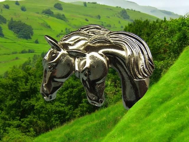 Doppel Pferdekopf Brosche - Western Broschen Reiter Cowgirl Cowboy Boho Schmuck Pins Silber Usa Made in America Ihre Geschenkidee 80001-2 von DesignsByMaral