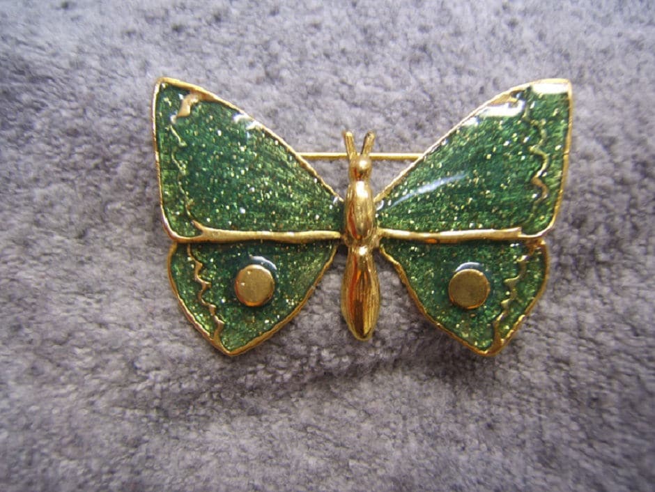 Emaille Pin Schmetterling Brosche Schmuck Broschen Insekt Gold W Grün Geschenk Für Freundin Frau Mutter Sie On Sale #80311 von DesignsByMaral