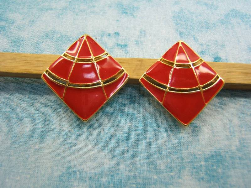 statement Gold Ohrclips W/Rot Emaille Clips Vintage Ohrringe Frauen Damen Einzigartiges Geschenk Für Frau Mama Freundin Sie Nonum10 von DesignsByMaral