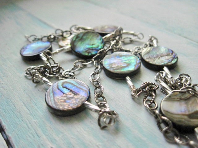 Abalone Shell Münze Halskette, Sterling Silber, Draht Gewickelt von DesignsByTahra