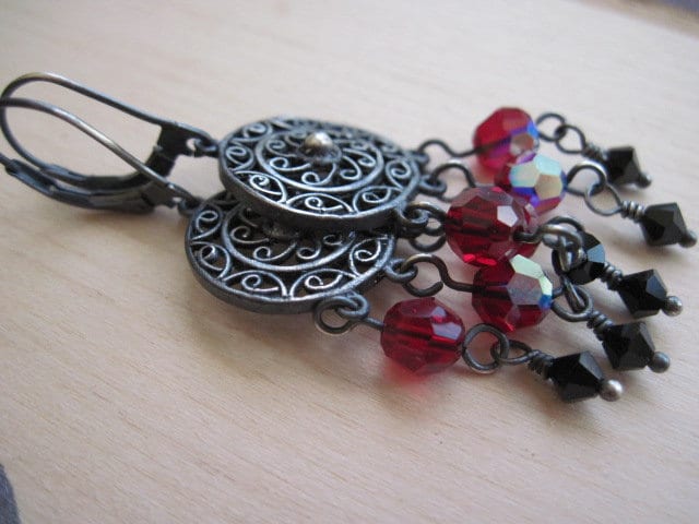 Oxidierte Sterling Silber Und Swarovski Kristall Ohrringe, Runde Baumeln Kronleuchter Ohrringe von DesignsByTahra