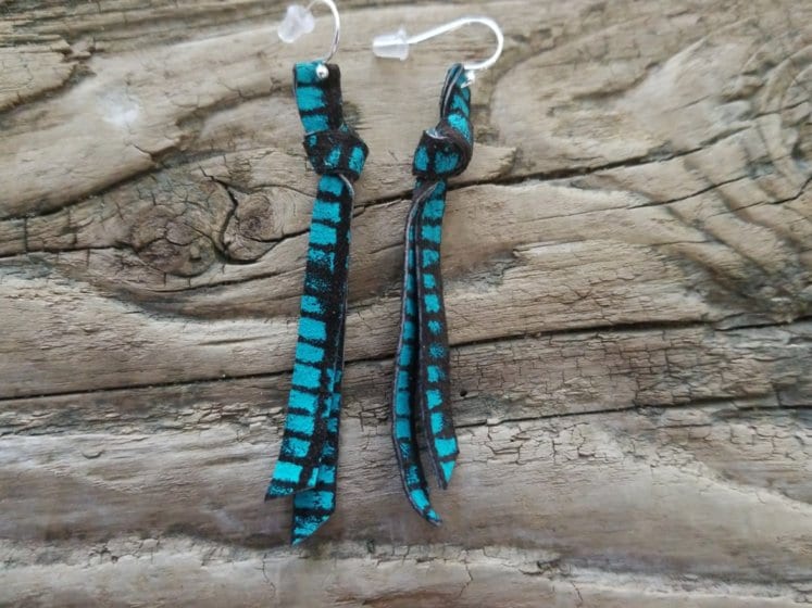 Leder Fransen, Blaue Quastenohrringe Türkis Ohrringe, Kantigen Moderne Einzigartige Schätze Gemalt von DesignsEntwined