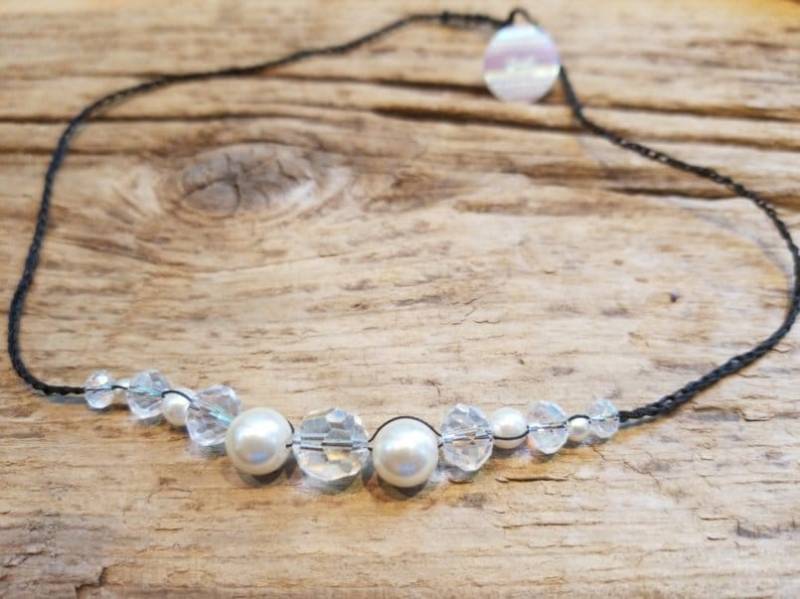 Perle Und Kristall Halskette, Häkeln Perlen Aussage Halskette Latz, Schwarz Weiß Tag Nacht Schmuck, Herren von DesignsEntwined