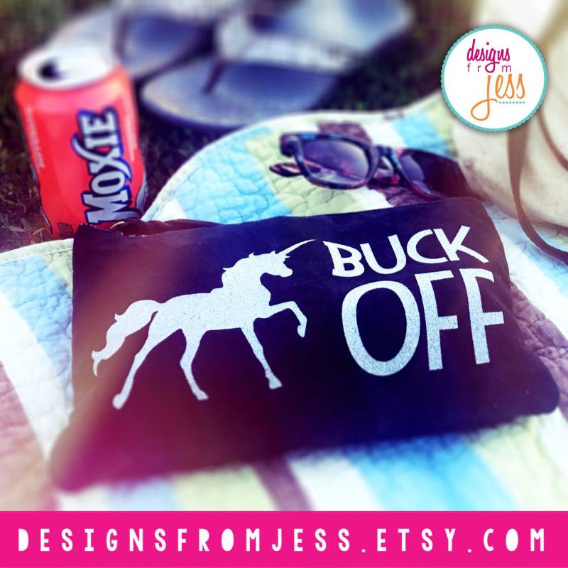 Buck Off Einhorn Clutch Baumwoll Canvas Reißverschlusstäschchen von DesignsFromJess