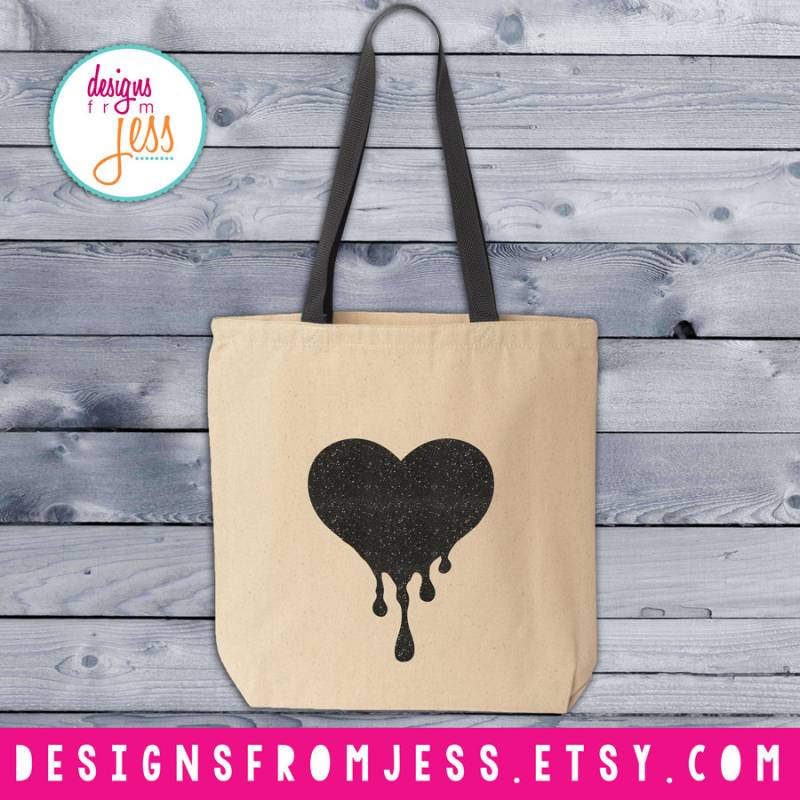 Schwarz Glitzer Tränendes Herz Tragetasche Dripping Love Design von DesignsFromJess