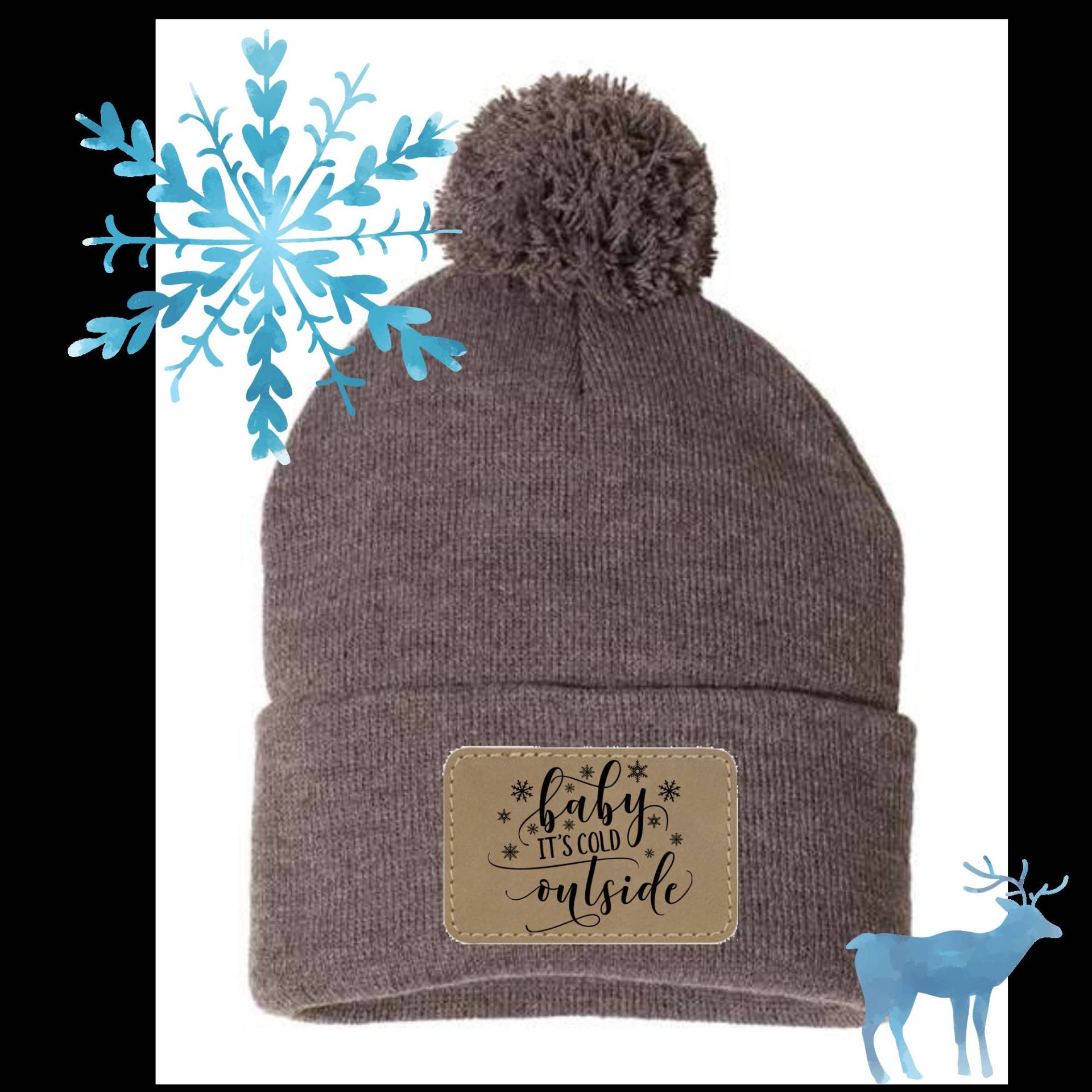 Baby It Es Cold Outside Leder Aufnäher Beanie Mütze | Winter Beanie von DesignsbyDeb2022