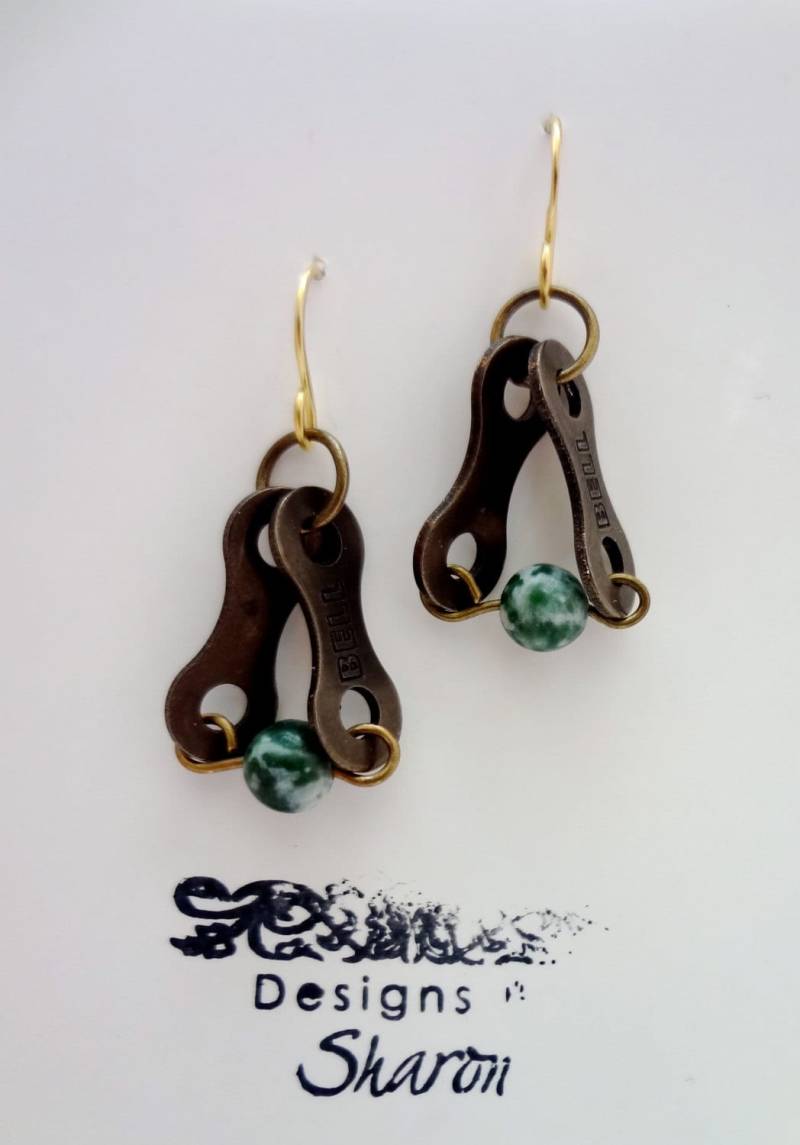 Baum Achat Edelstein Recycelt Doppelkettige Gliederohrringe von DesignsbySharonVa