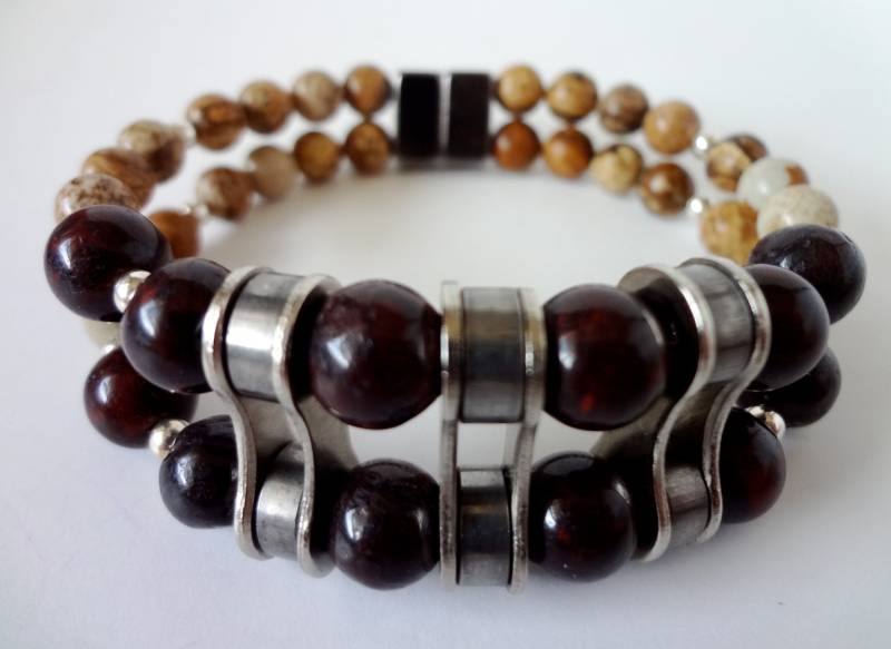 Bcciated Jaspis/Bild Jaspis Doppelstrang Fahrrad Kette Gliederarmband von DesignsbySharonVa