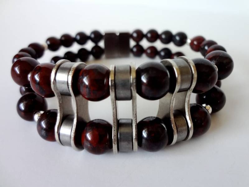 Brecciated Jaspis Edelstein Doppelstrang Fahrrad Kette Gliederarmband, Schmuck, Geschenk, Fahrradteil Schmuck von DesignsbySharonVa