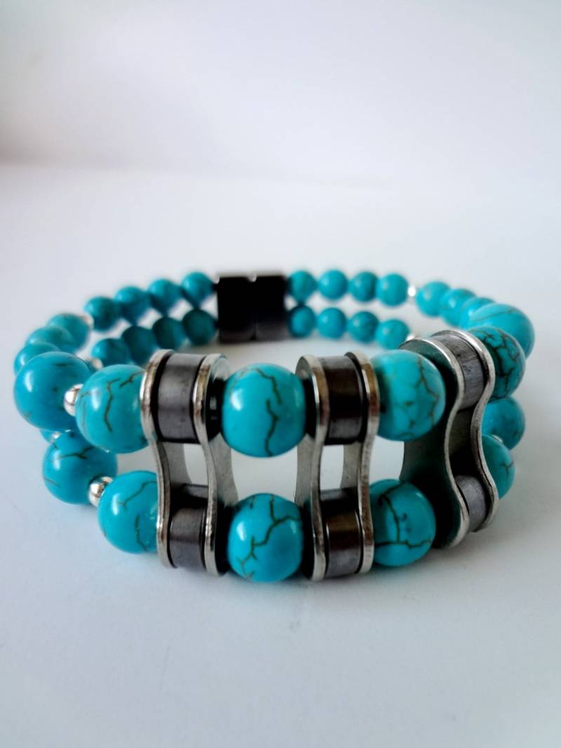 Türkis Howlith Edelstein Doppelstrang Fahrrad Ketten Glieder Armband, Schmuck, Geschenk, Teil Schmuck von DesignsbySharonVa