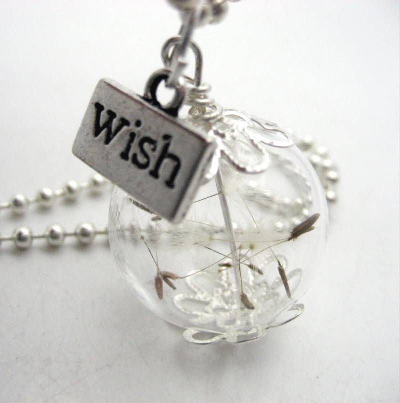 Wish Löwenzahn Samen Glasblase Charmehalskette Auf 24-Zoll-Silber-Kugelkette Wunschanhänger Großer Geburtstag Und Brautjungfer Geschenk Real von DesignsbyTami