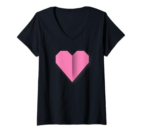 Damen Rosa Herz Origami-Stil Liebessymbol Design T-Shirt mit V-Ausschnitt Damen Rosa Herz Origami-Stil Liebessymbol Design T-Shirt mit V-Ausschnitt von Designtigrate Origami Hearts