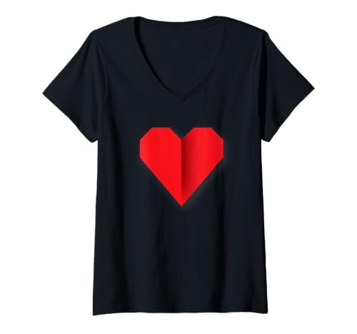 Damen Rotes Herz Origami-Stil Liebessymbol Design T-Shirt mit V-Ausschnitt Damen Rotes Herz Origami-Stil Liebessymbol Design T-Shirt mit V-Ausschnitt von Designtigrate Origami Hearts