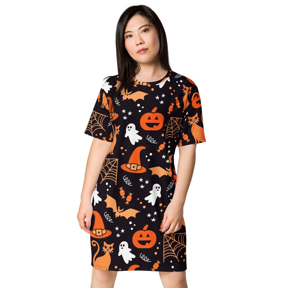 Kürbis Kleid Damen, Candy Hexe Katze Halloween Plus Size, Mädchen, Shirt Frauen von Designyouridea