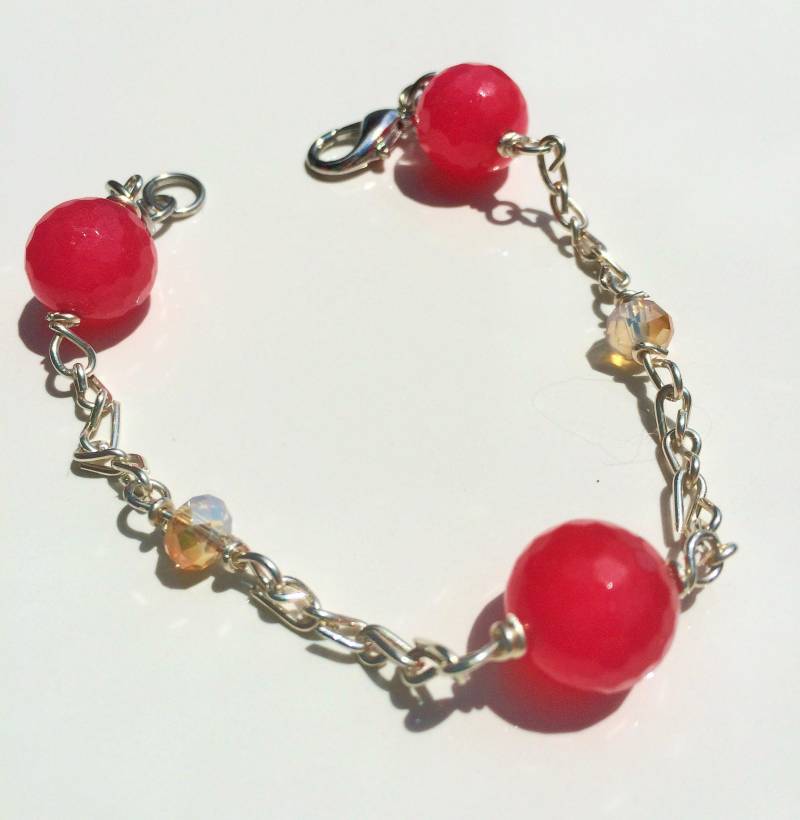 Pink Glasperle Und Sterling Silber Gliederarmband Pink Glasperle Und Sterling Silber Gliederarmband von DesignzbyDanni