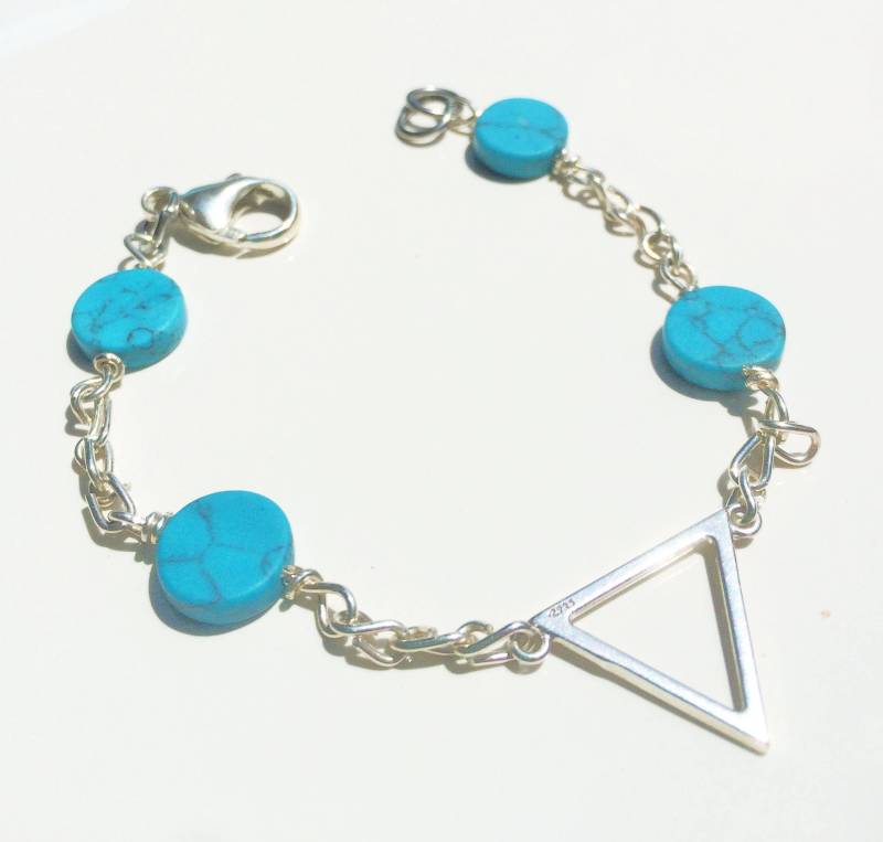 sterling Silber Link Und Dreieck Türkis-Armband sterling Silber Link Und Dreieck Türkis-Armband von DesignzbyDanni