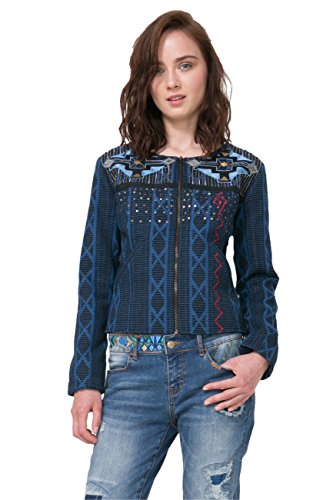 Desigual Blaue bestickte Jeansjacke für Damen, blau, 46 von Desigual