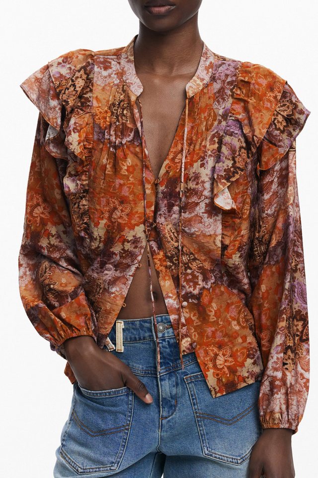 Desigual Blusenshirt Orange Damenbluse: Langärmelig, V-Ausschnitt & von Desigual