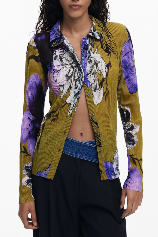 Desigual Blusenshirt Grünes Damen Langarmshirt mit Knöpfen und von Desigual