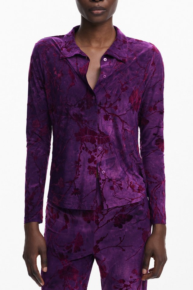 Desigual Blusenshirt Violettes Damen Langarmhemd mit Kontrastdetails und von Desigual