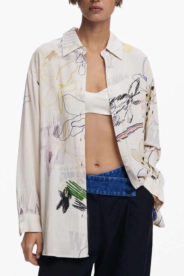 Desigual Blusenshirt Weiße Damenbluse mit Print und italienischem Desigual Blusenshirt Weiße Damenbluse mit Print und italienischem von Desigual