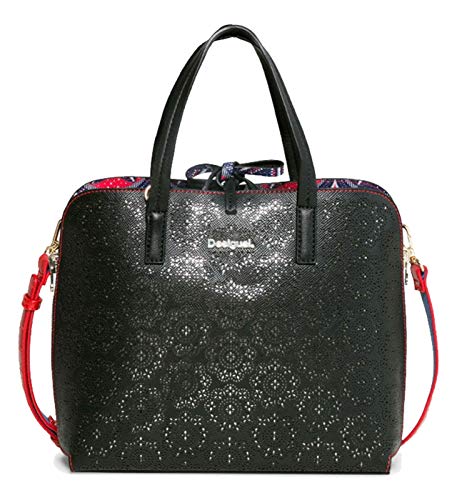 Desigual Bols Hamar Birmania Schwarz Lila Damen Handtasche Tasche Schultertasche Umhängetasche Taschen Modern von Desigual