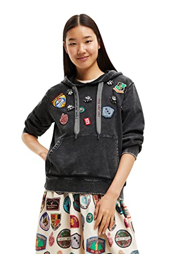 Desigual Damen Cement Sweatshirt Stamps 2012 Cement Sweater, Schwarz, XS EU von Desigual