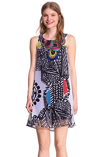 Desigual Damen Cocktail Kleid Natalia, Knielang, Kariert, Gr. 42 (Herstellergröße: 44), weiß (Blanco 1000) von Desigual