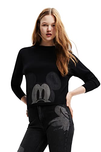 Desigual Damen Denim2000 Black Jers_mickey Patch Denim 2000 Black Pullover Sweater, Schwarz, L EU von Desigual