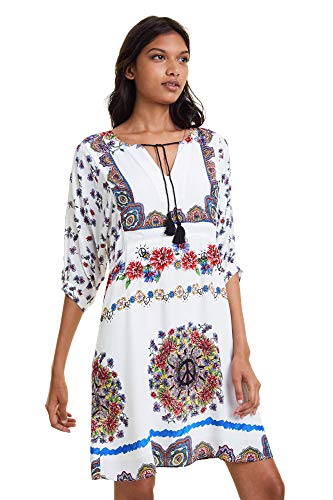 Desigual Damen Dress Linette Kleid, Weiß (Blanco 1000), (Herstellergröße: 40) von Desigual