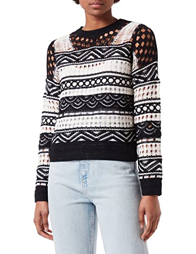 Desigual Damen Jers_stripes Pullover, Schwarz, S EU von Desigual