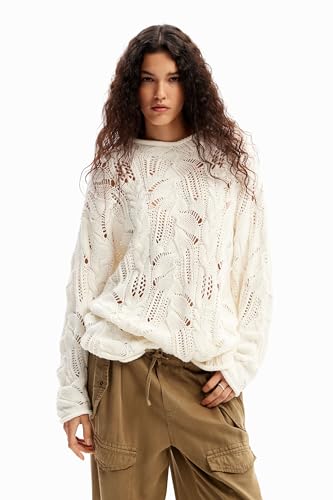 Desigual Damen Oversize Openwork Pullover, Weiss/opulenter Garten, Mittel von Desigual