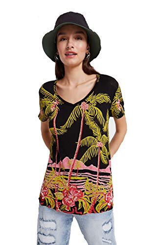 Desigual Damen Ts_Black Palms T-Shirt, Schwarz (Negro 2000), X-Small (Herstellergröße: XS) von Desigual