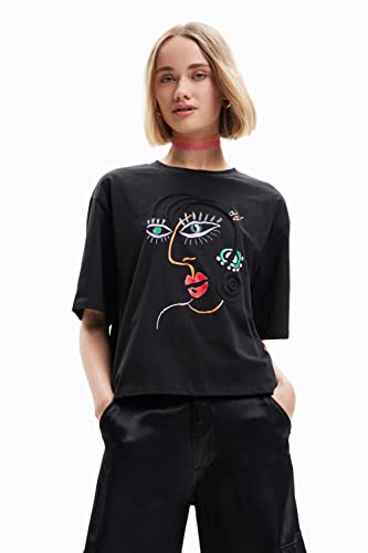 Desigual Damen Ts_face 2000 T Shirt, Schwarz, L EU von Desigual