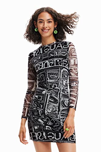 Desigual Damen Vest_lettering 2002 Dress, Schwarz, S EU von Desigual