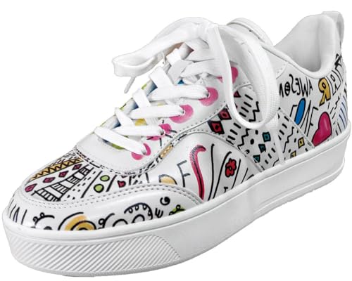 Desigual Fancy Lettering Handbemaltes Design weiße Sneakers23SSKP41, weiß, 40 EU von Desigual