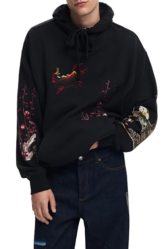 Desigual Herren Sweat_Postcards Sweatshirt, Schwarz, XXL von Desigual