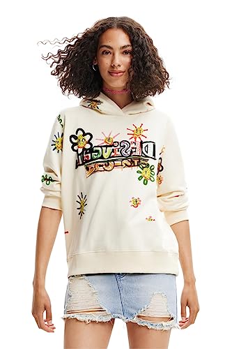 Desigual June Groovy Handgezeichnete Blumen Hoodie 23SWSK50, beige, 38 von Desigual