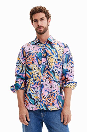 Desigual Men's CAM_Paper 9021 Multicolor Fuchsia Shirt, Material Finishes, L von Desigual