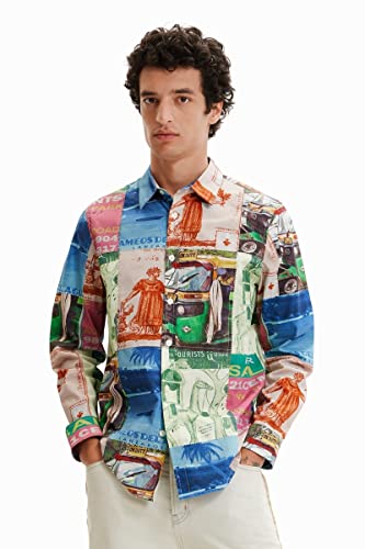 Desigual Men's CAM_Stamps 9021 Multicolor Fuchsia T-Shirt, Material Finishes, M von Desigual