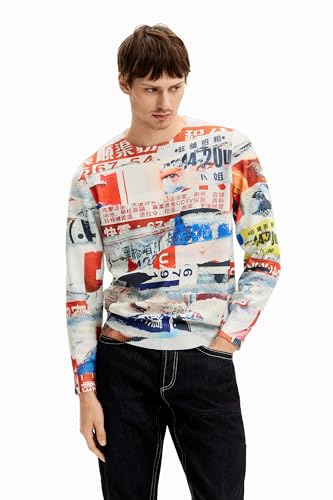 Desigual Men's Man Flat Knit Thin Gauge Pullover Sweatshirt, weiß, XXL von Desigual