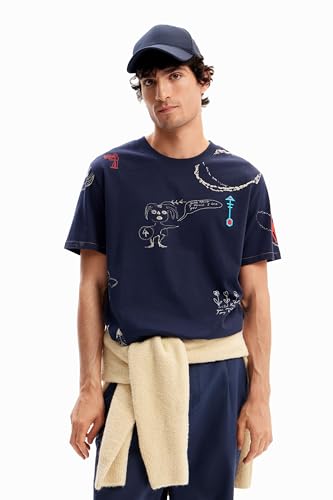 Desigual Men's Man Template 1 Color New T-Shirt, Blue, Medium von Desigual