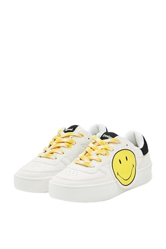 Desigual Neue Fancy Smiley Weiß Low Top Sneakers 23WSKP23, Material Oberflächen, 40 EU von Desigual