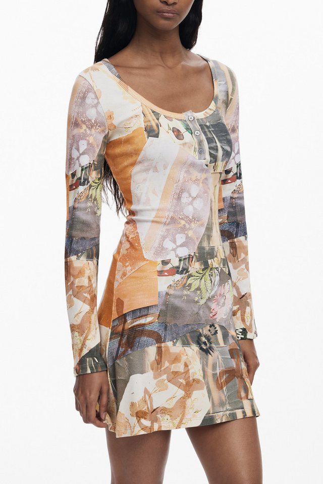 Desigual Partykleid Beiges Damenkleid mit Kontrastdetails und Knöpfen – Trend 2023 von Desigual