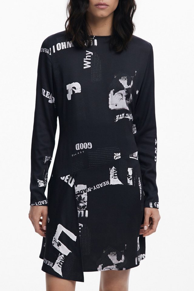 Desigual Partykleid Schwarzes kurzes Damenkleid mit Muster und kontrastreichen Details von Desigual