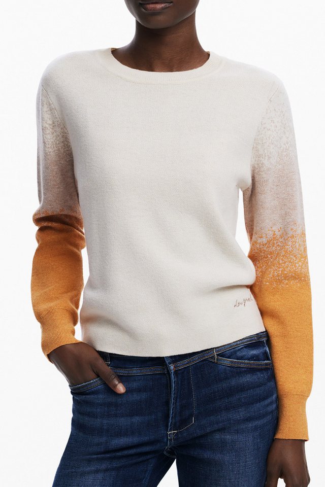 Desigual Strickpullover Beiger Damenpullover mit Stickereien und Kontrastdetails – Langarm von Desigual