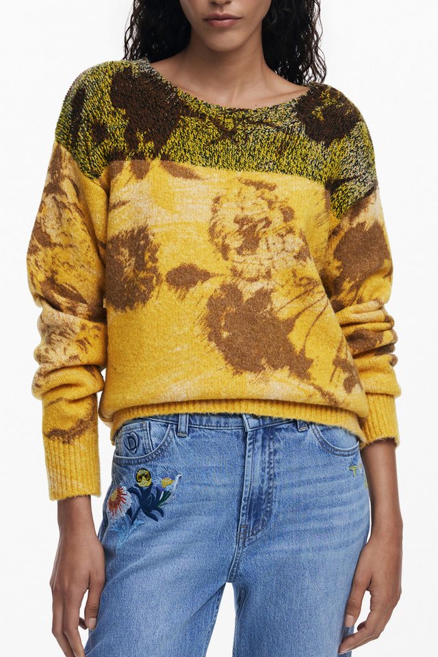 Desigual Strickpullover Bunter Damen Langarmpullover mit Muster und Rundhals in Gelb Desigual Strickpullover Bunter Damen Langarmpullover mit Muster und Rundhals in Gelb von Desigual