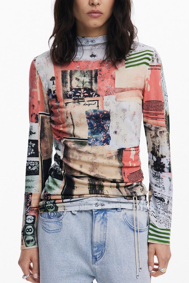 Desigual Strickpullover Damenpullover Rosa Langarmshirt mit Muster & Stehkragen entdecken von Desigual