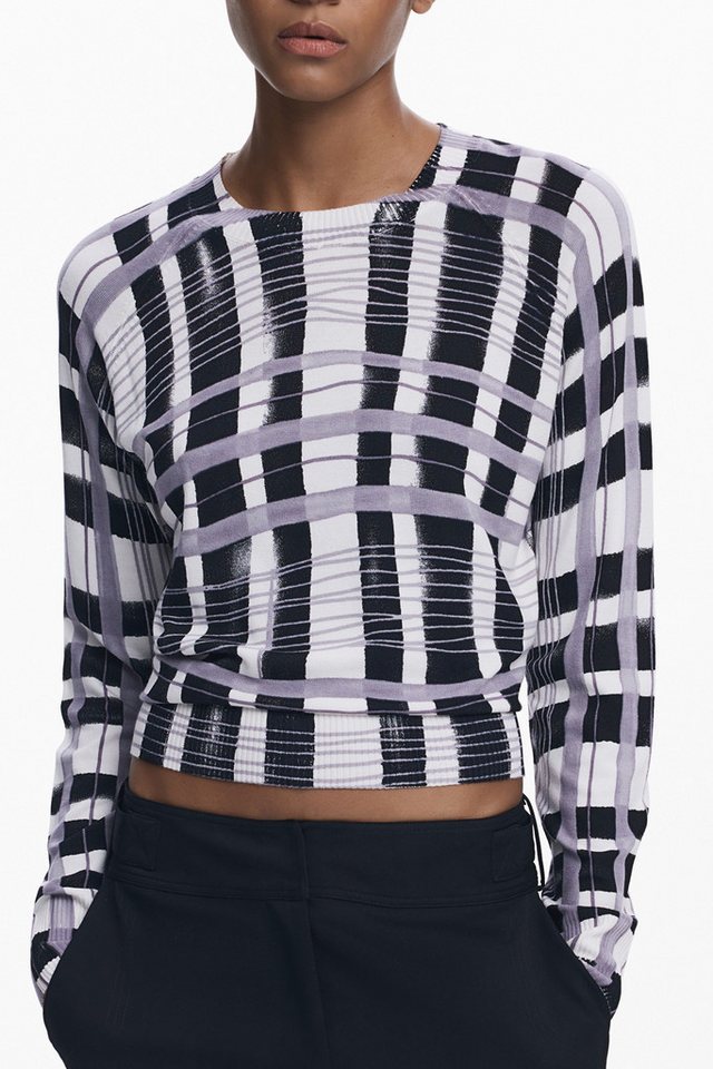 Desigual Strickpullover Weißer Damenpullover: Langarmshirt mit Details und Rundhalsausschnitt von Desigual